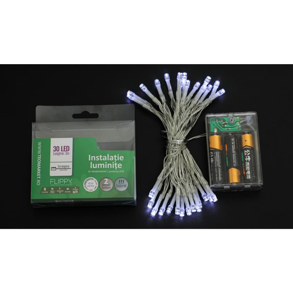 Instalatie de Craciun cu Baterii Tip Liniar, 2 jocuri de lumini, Fir Transparent 3 m 30 LED -uri, Alb Rece — varianta 5