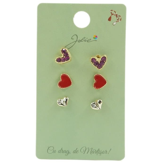 Set 3 perechi cercei, colectia Jolie - Inimioare — varianta 2