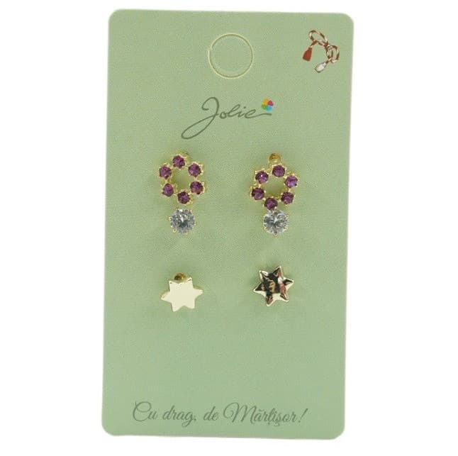 Set 3 perechi cercei, colectia Jolie - Cerc, Piatra, Stea — varianta 2