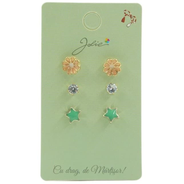 Set 3 perechi cercei, colectia Jolie - floare, stea, piatra — varianta 2