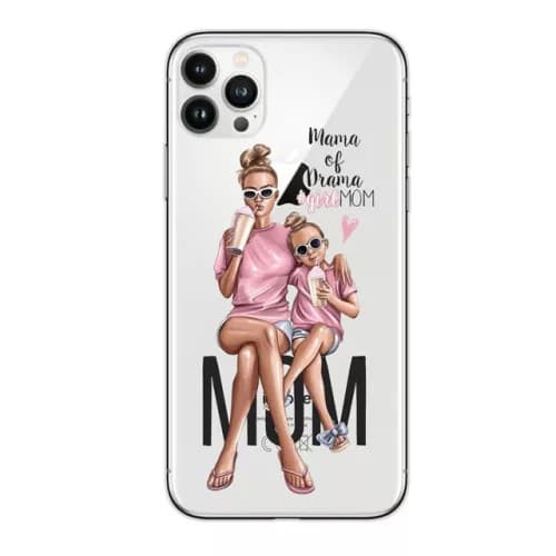 Husa Apple iPhone 13 Pro, Printed Glass, sticla + TPU, model Mama of Drama — principală
