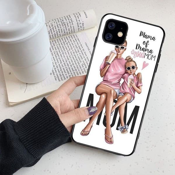Husa Apple iPhone 13 Pro, Printed Glass, sticla + TPU, model Mama of Drama — varianta 2