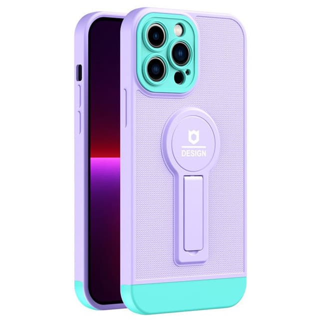 Husa Apple iPhone 11, Armor Design, functie stand, insertie metalica pentru suport auto magnetic, lila/turcoaz — principală