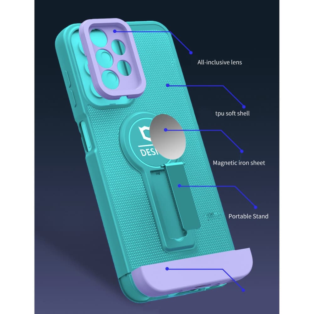 Husa Apple iPhone 12, Armor Design, functie stand, insertie metalica pentru suport auto magnetic, turcoaz/lila — varianta 4