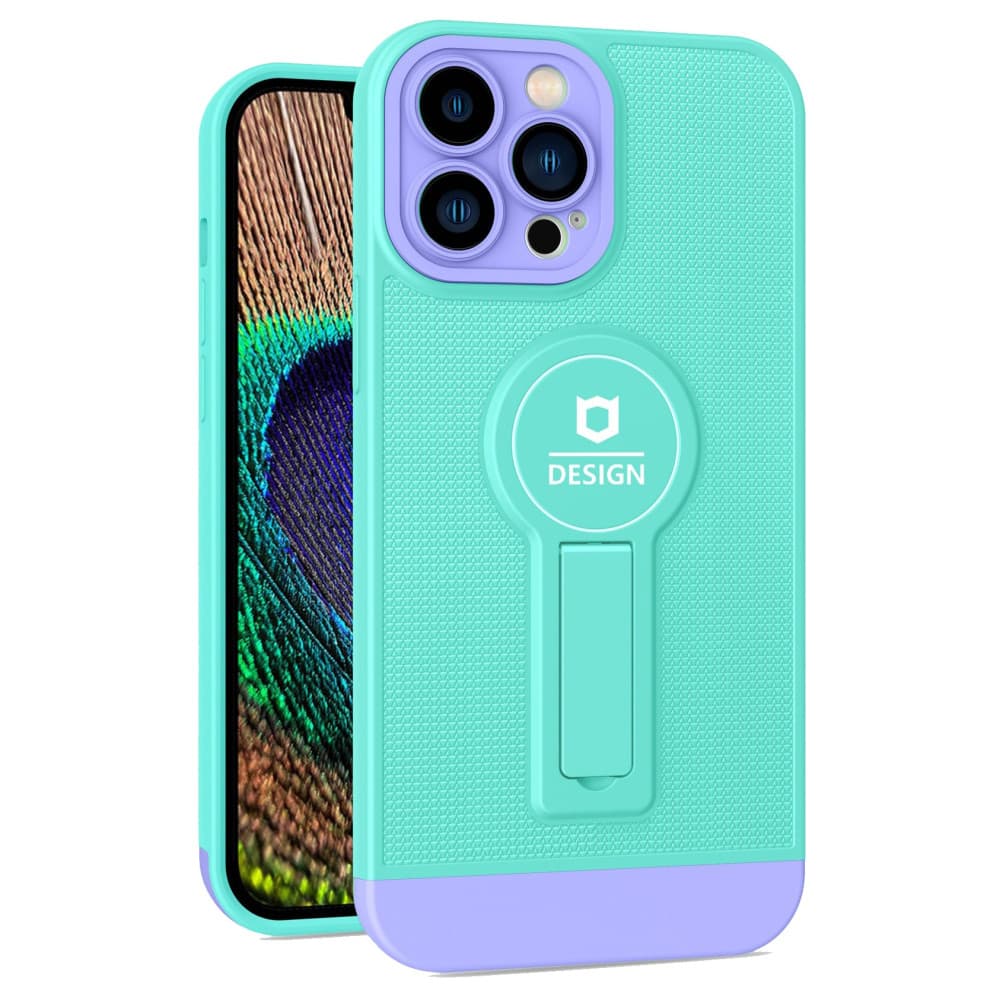 Husa Apple iPhone 13 Pro Max, Armor Design, functie stand, insertie metalica pentru suport auto magnetic, turcoaz/lila — principală