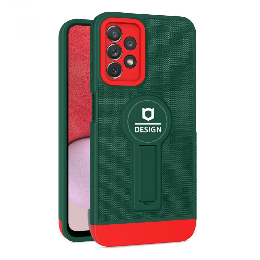 Husa Samsung Galaxy A02s, Armor Design, functie stand, insertie metalica pentru suport auto magnetic, verde/rosu — principală