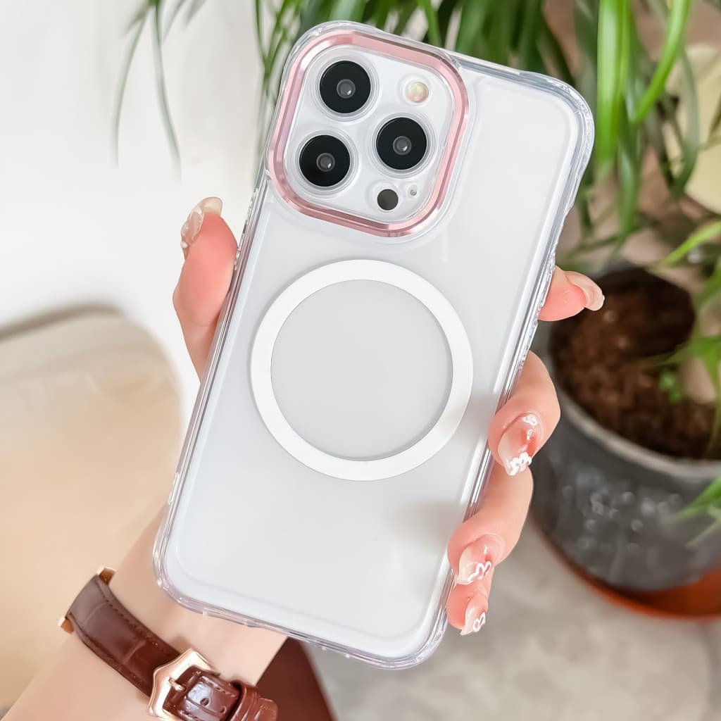 Husa de protectie Apple iPhone 12, MagSafe, protectie camere roz, transparenta — principală