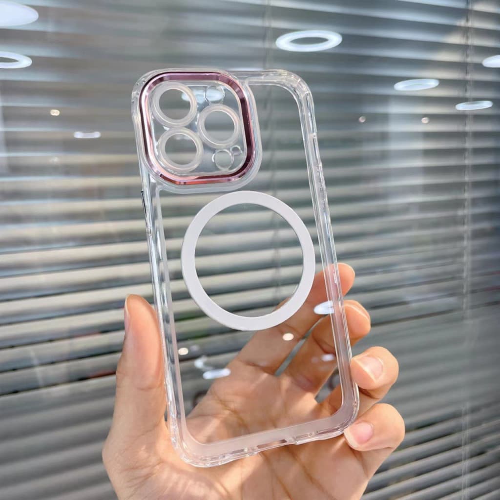 Husa de protectie Apple iPhone 12, MagSafe, protectie camere roz, transparenta — varianta 2