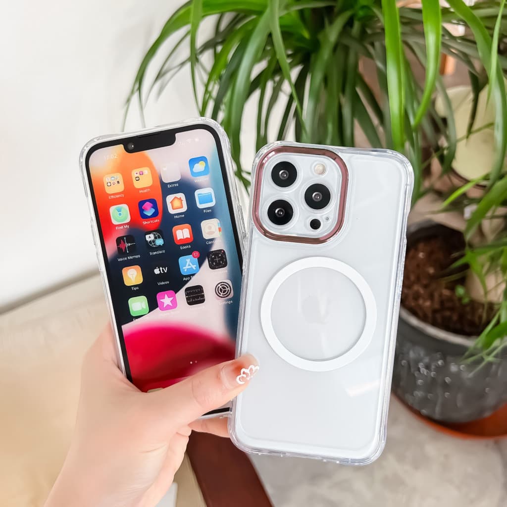 Husa de protectie Apple iPhone 12, MagSafe, protectie camere roz, transparenta — varianta 4