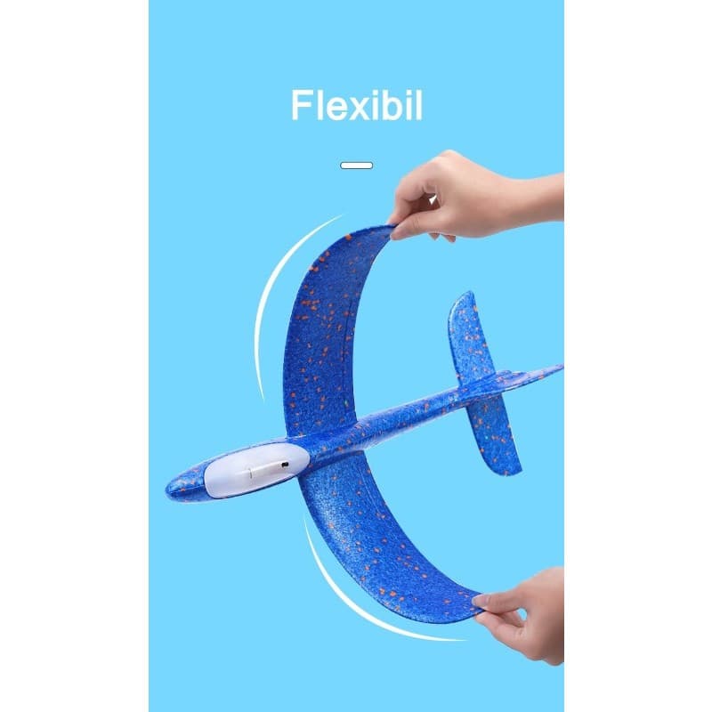 Avion planor din polistiren, cu iluminare LED, 47 cm, albastru — 2