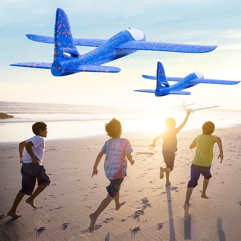 Avion planor din polistiren, cu iluminare LED, 47 cm, albastru — 3