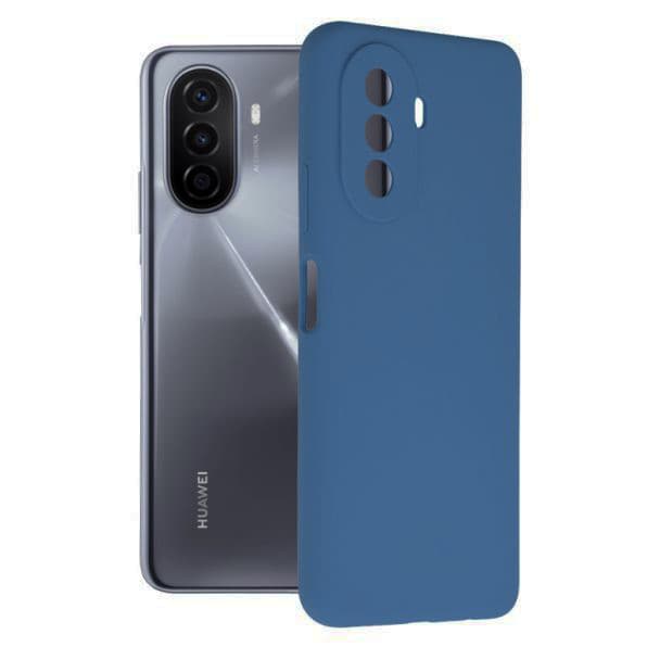 Husa Huawei Nova Y70, Luxury Silicone, catifea in interior, protectie camere, albastra — principală