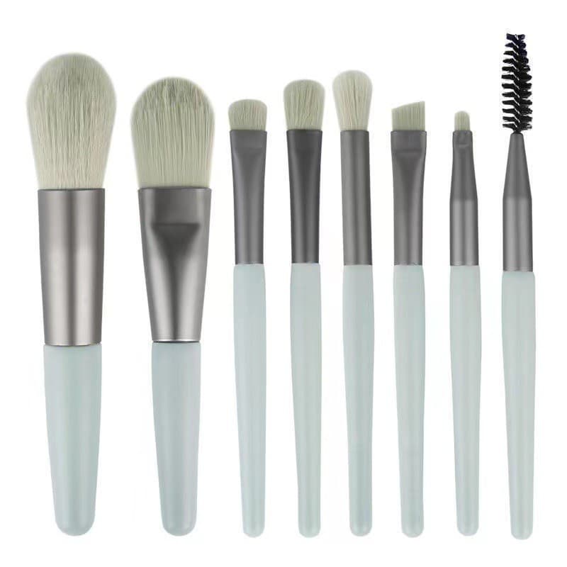 Mini set portabil 8 pensule de machiaj, verde/gri — principală