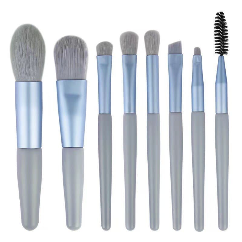 Mini set portabil 8 pensule de machiaj, albastru/gri — principală