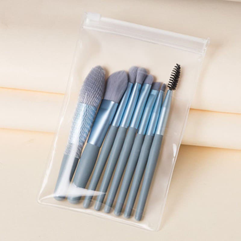 Mini set portabil 8 pensule de machiaj, albastru/gri — varianta 2