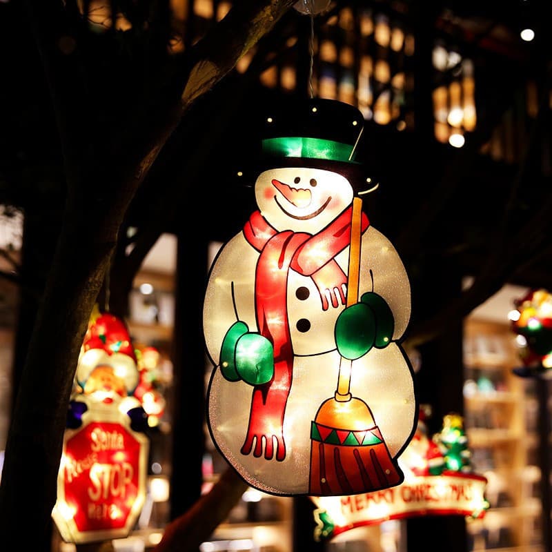 Decoratiune de Craciun pentru fereastra, om de zapada, cu LED-uri, 26 cm, alb cald — varianta 3