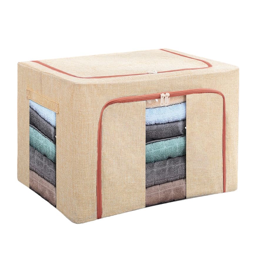 Cutie de depozitare pliabila cu fermoar, 24 litri, material textil, 40 X 30 X 20 cm, crem — principală