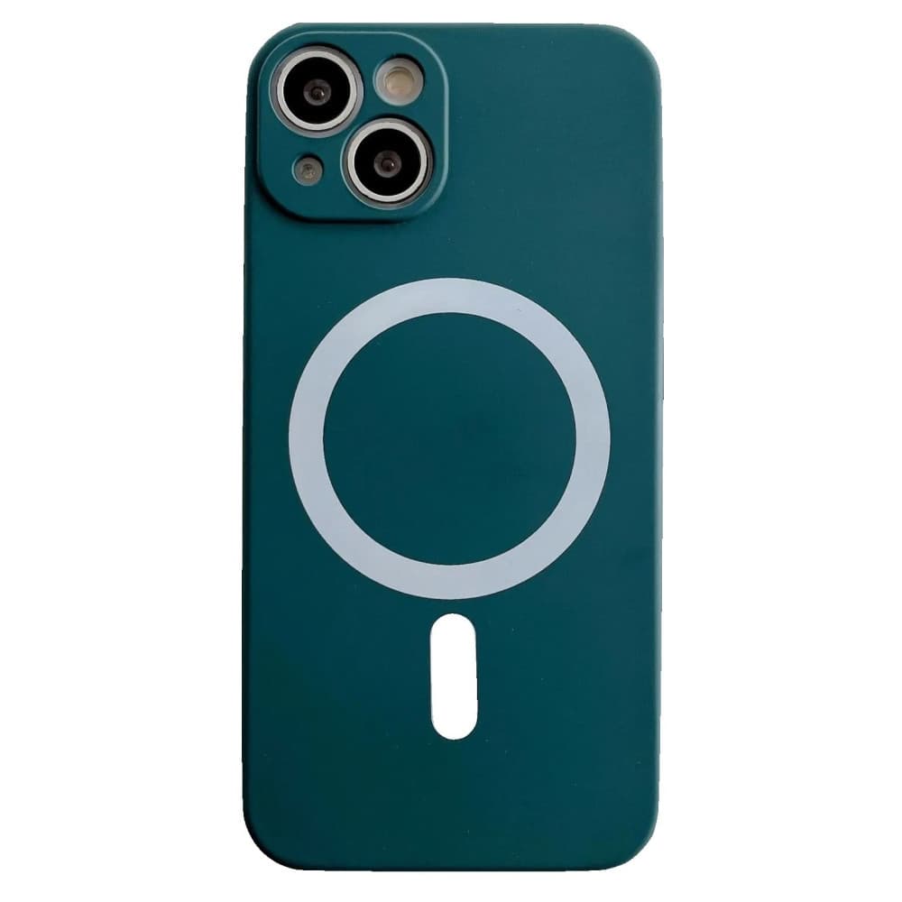 Husa Apple iPhone 13, Magsafe Silicone, protectie camera, microfibra, verde inchis — varianta 2