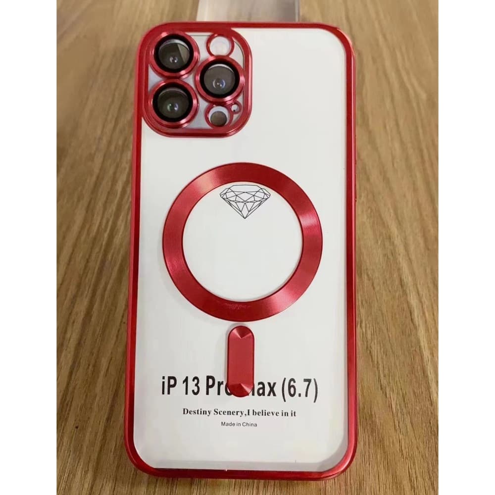 Husa Apple iPhone 11, Magsafe Electroplating TPU, protectie camera, margini rosii — varianta 3