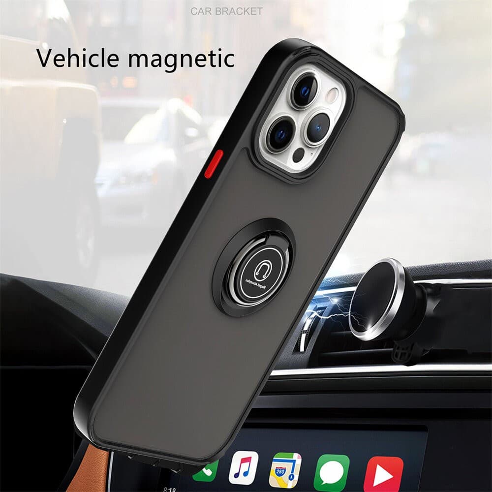 Husa protectie Apple iPhone 13 Pro, Metal Bracket, antisoc, inel sustinere, prindere magnetica, margini negre — varianta 2