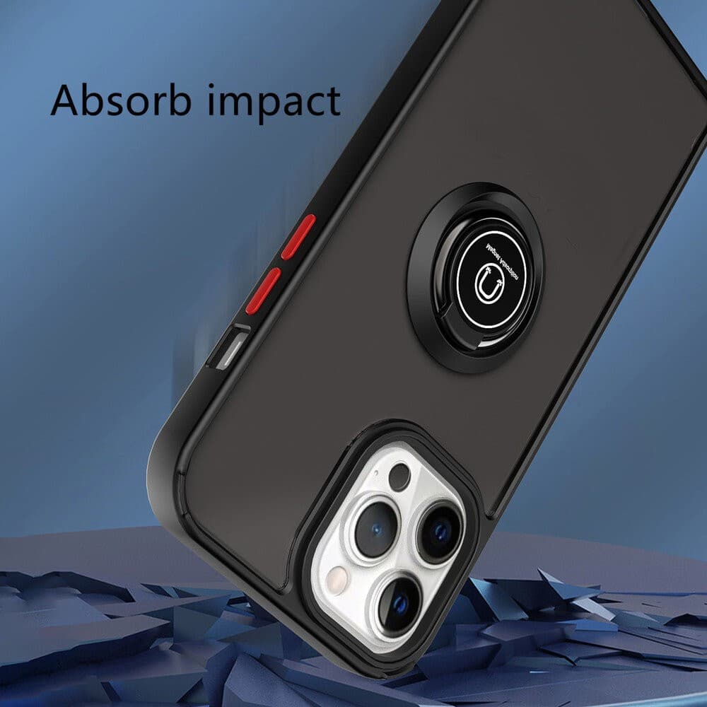 Husa protectie Apple iPhone 14, Metal Bracket, antisoc, inel sustinere, prindere magnetica, margini negre — varianta 3
