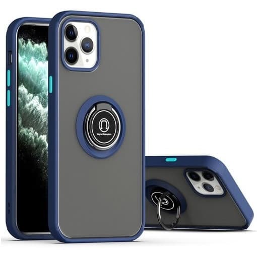 Husa protectie Apple iPhone 13, Metal Bracket, antisoc, inel sustinere, prindere magnetica, margini albastre — principală