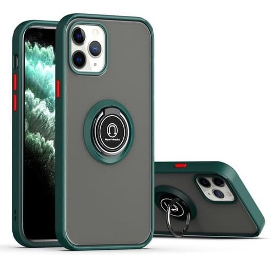 Husa protectie Apple iPhone 13 Pro, Metal Bracket, antisoc, inel sustinere, prindere magnetica, margini verzi — principală