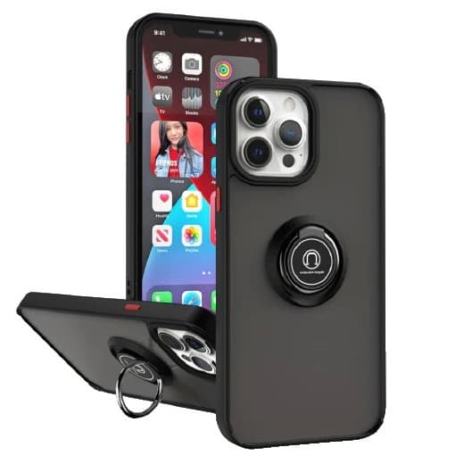 Husa protectie Apple iPhone 14 Pro Max, Metal Bracket, antisoc, inel sustinere, prindere magnetica, margini negre — principală