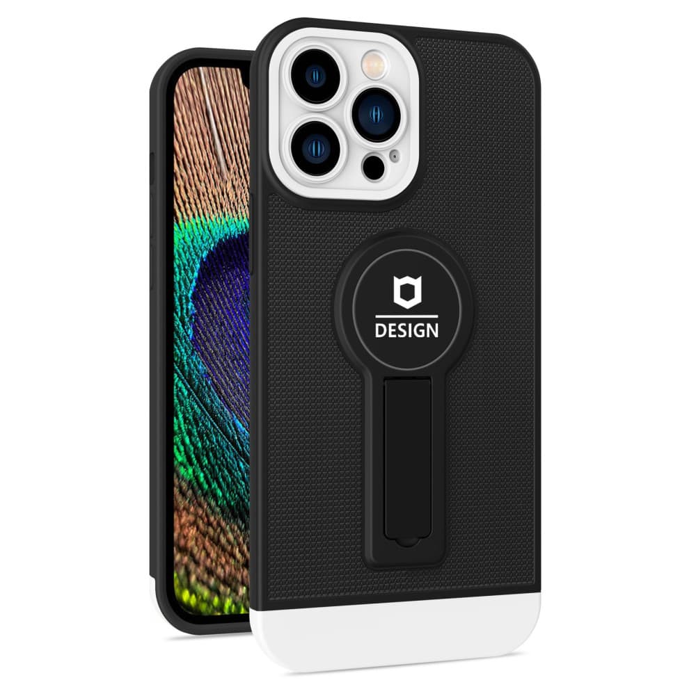 Husa Apple iPhone 14 Plus, Armor Design, functie stand, insertie metalica pentru suport auto magnetic, negru/alb — principală