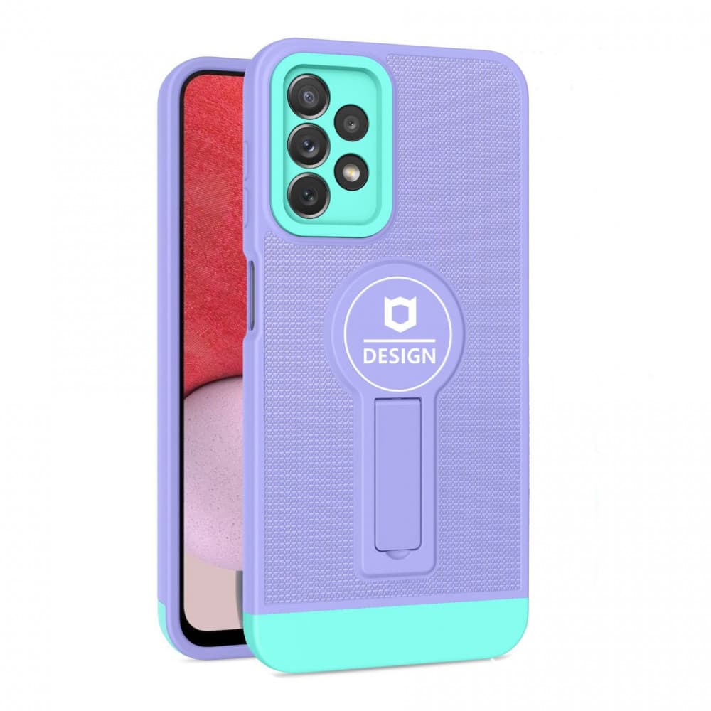 Husa Samsung Galaxy A22 5G, Armor Design, functie stand, insertie metalica pentru suport auto magnetic, lila/turcoaz — principală