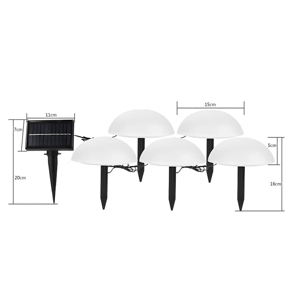 Decoratiune pentru gradina, lampa solara in forma de ciupera, 5 ciuperci, alb cald — 4