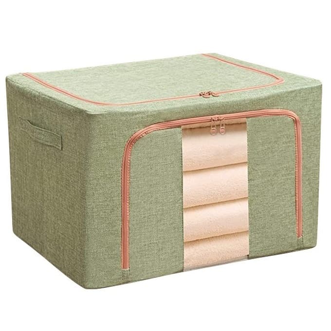 Cutie de depozitare pliabila cu fermoar, 100 litri, material textil, 60 X 42 X 40 cm, verde — principală