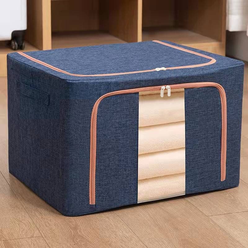 Cutie de depozitare pliabila cu fermoar, 100 litri, material textil, 60 X 42 X 40 cm, albastru inchis — varianta 2