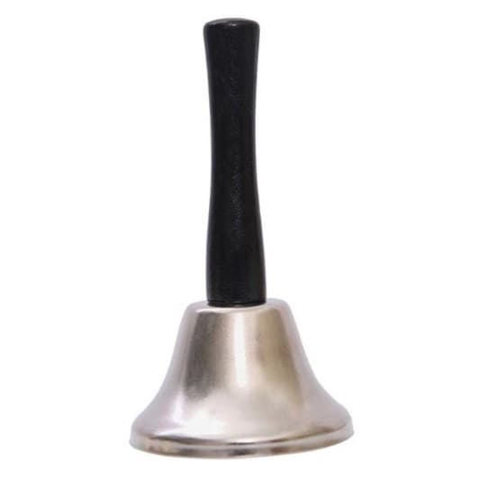 Clopotel de mana metalic, maner de lemn, 12 x 6.5 cm, argintiu — principală