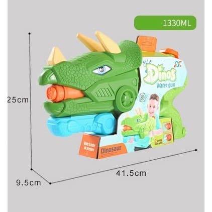 Jucarie pistol cu apa, Triceratops, plastic, 3 duze, rezervor 1330 ml, 6 ani+, verde — 2