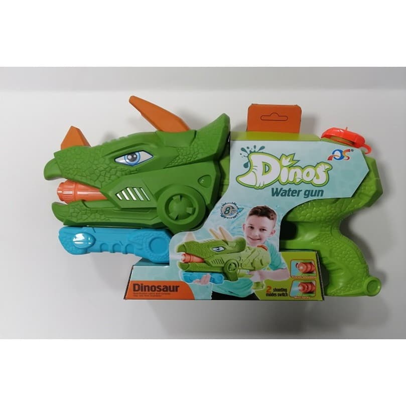 Jucarie pistol cu apa, Triceratops, plastic, 3 duze, rezervor 1330 ml, 6 ani+, verde — 5