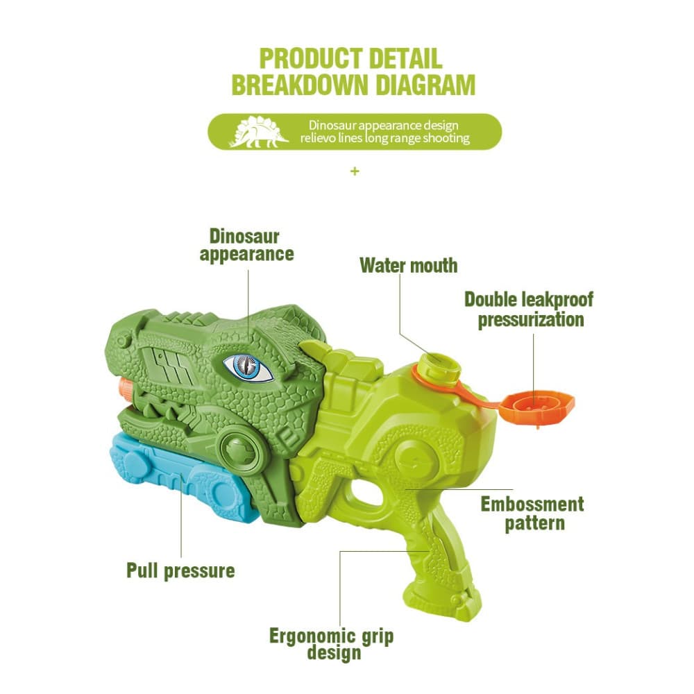 Jucarie pistol cu apa, Tiranozaur, plastic, 3 duze, rezervor 600 ml, 6 ani+, verde — varianta 2