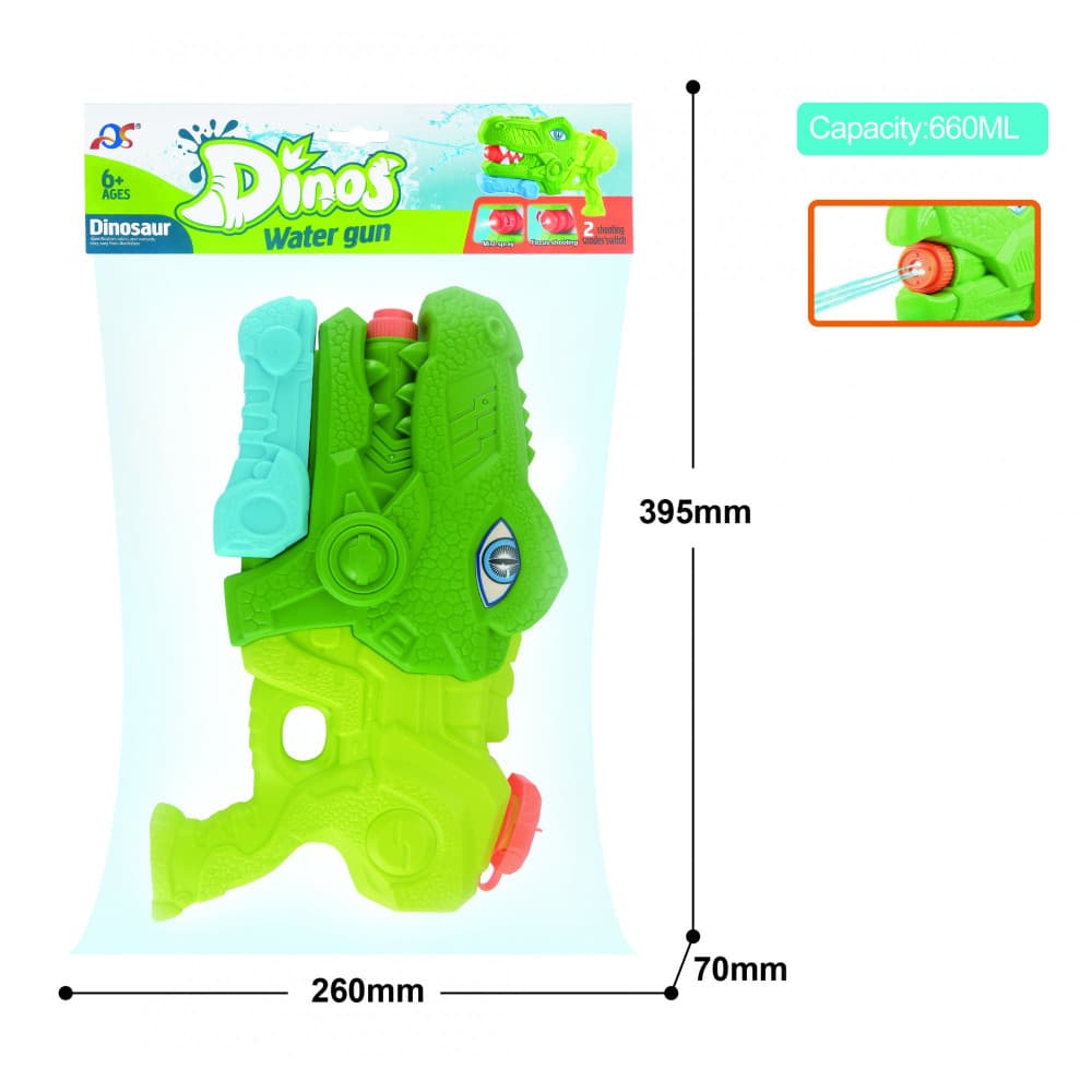 Jucarie pistol cu apa, Tiranozaur, plastic, 3 duze, rezervor 600 ml, 6 ani+, verde — varianta 3