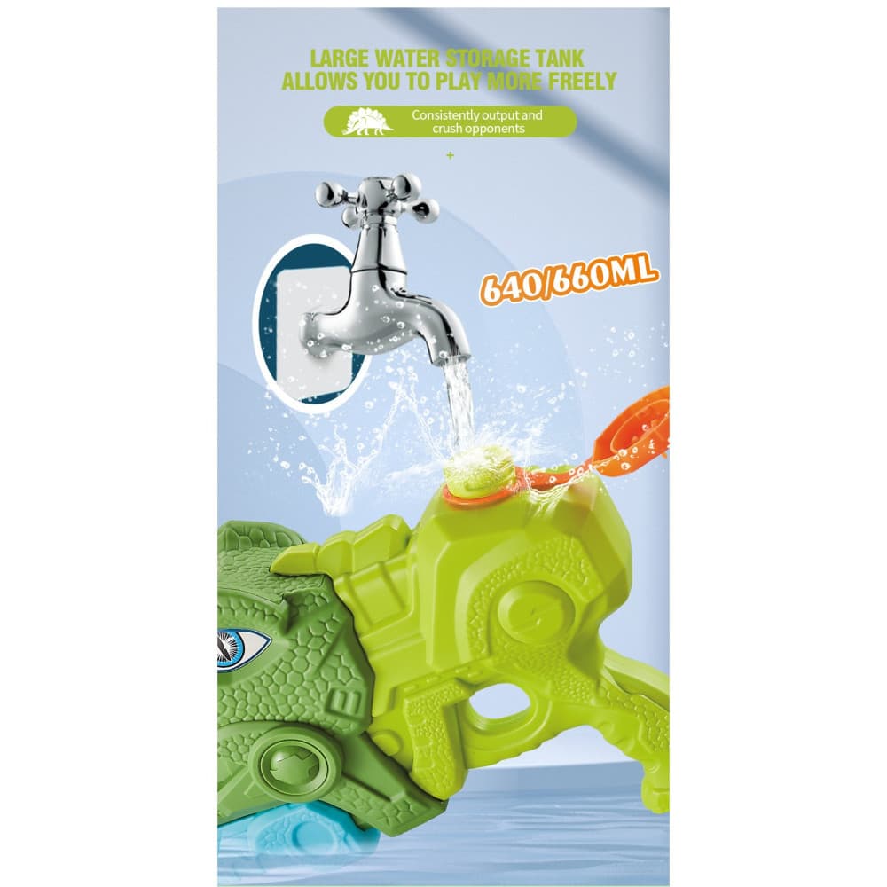 Jucarie pistol cu apa, Tiranozaur, plastic, 3 duze, rezervor 600 ml, 6 ani+, verde — varianta 6