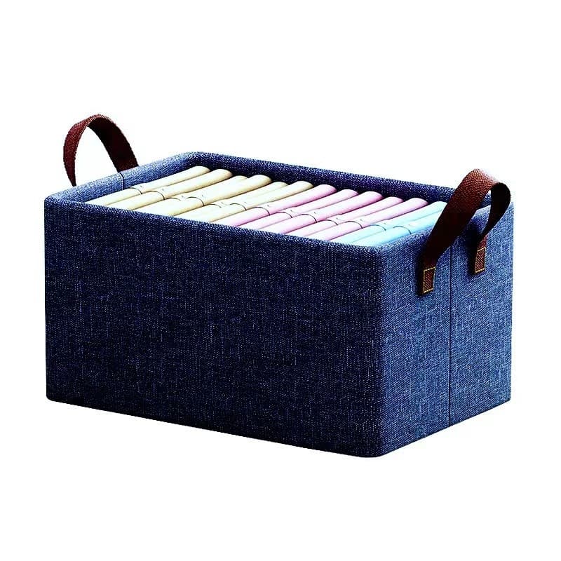 Cutie de depozitare tip cos, pliabila, cadru metalic, manere, 47x20x28 cm, albastra — principală
