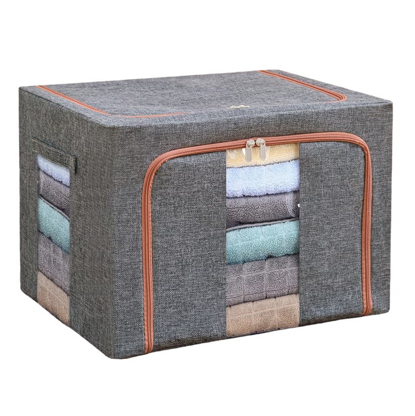 Cutie de depozitare pliabila cu fermoar, 100 litri, material textil, 60 X 42 X 40 cm, gri — principală
