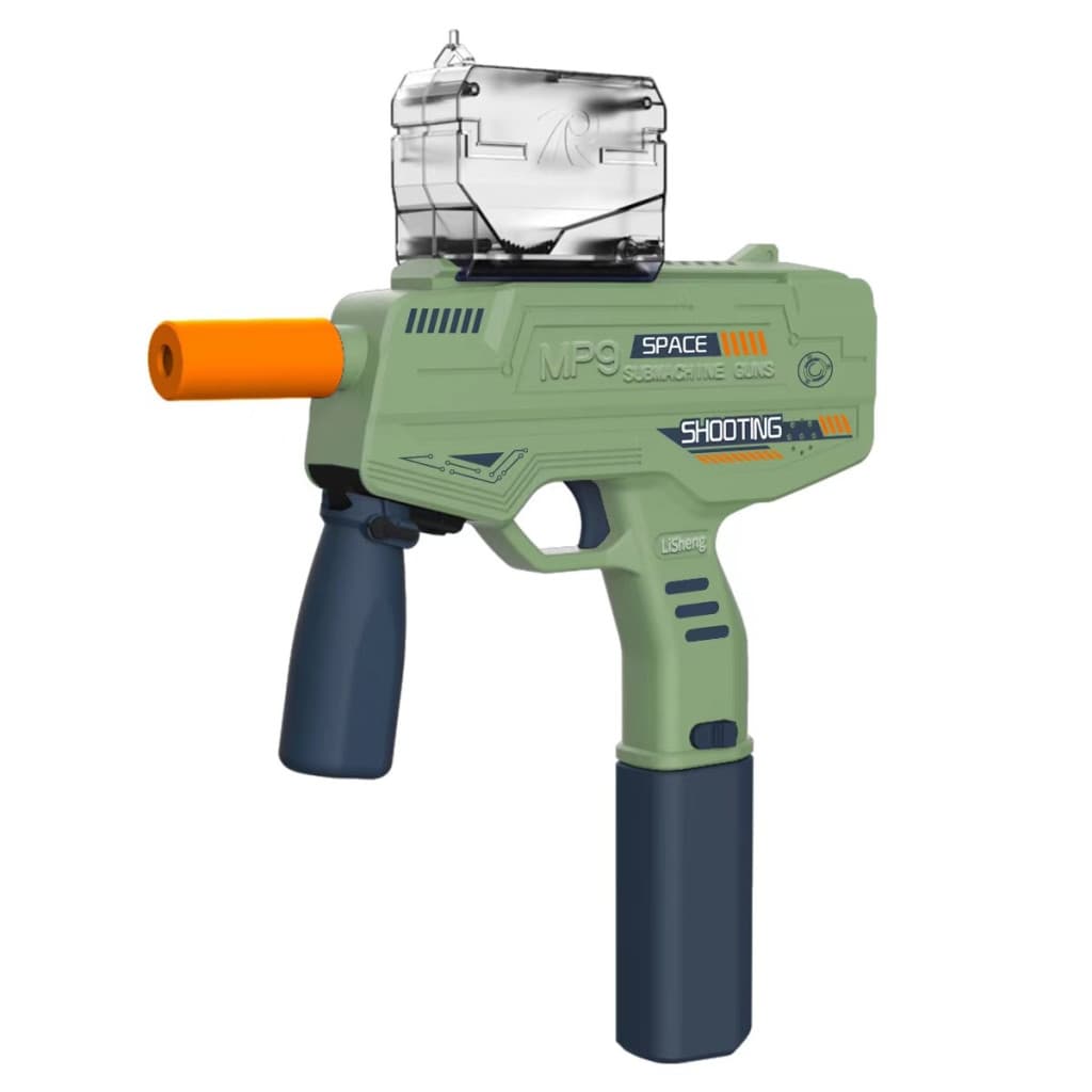Mitraliera de jucarie cu bile de hidrogen de gel, electrica, 5000 bile incluse, ochelari protectie, MP9, verde — principală