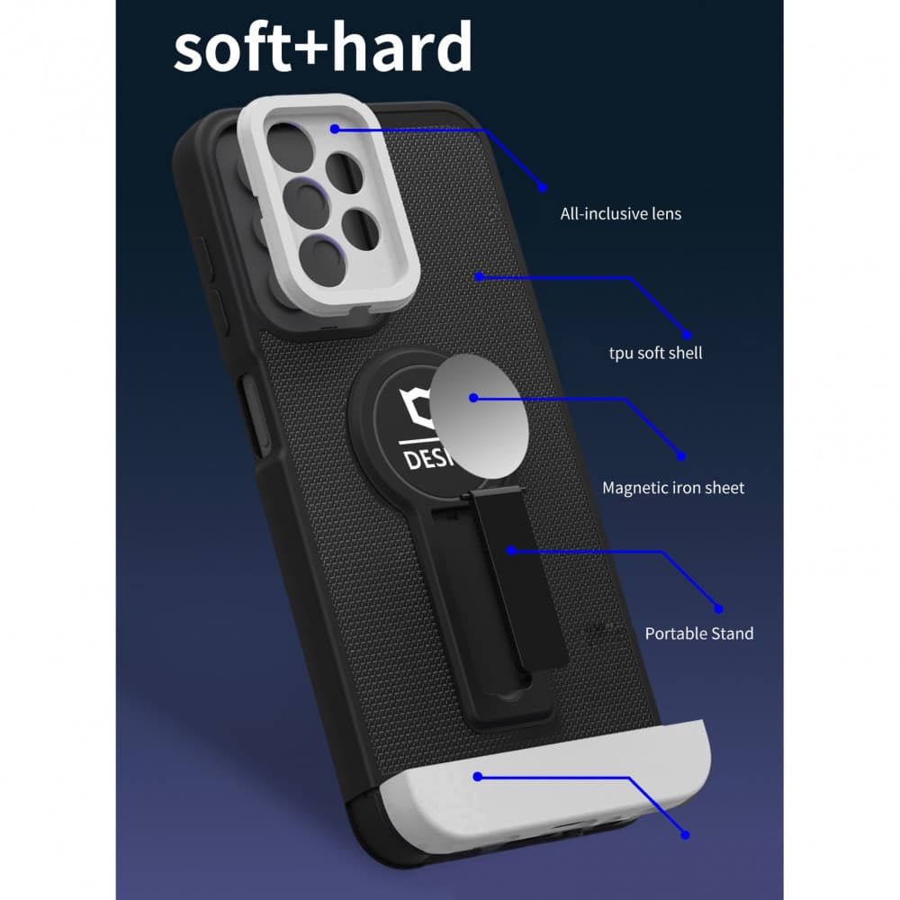 Husa Samsung Galaxy A13 4G, Armor Design, functie stand, insertie metalica pentru suport auto magnetic, negru/alb — varianta 3
