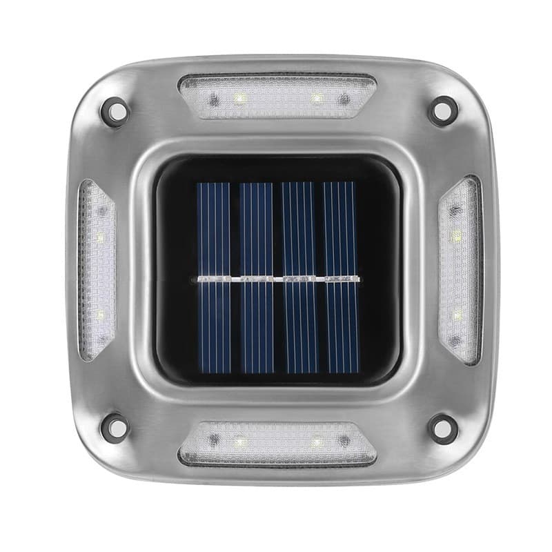 Lampa solara LED pentru gradina 8 LED-uri, prindere de perete sau impamantare, IP65, forma patrat, material ABS si Policarbonat, 9 x 9 cm, baterie doua moduri de prindere, lumina alb rece, gri — principală