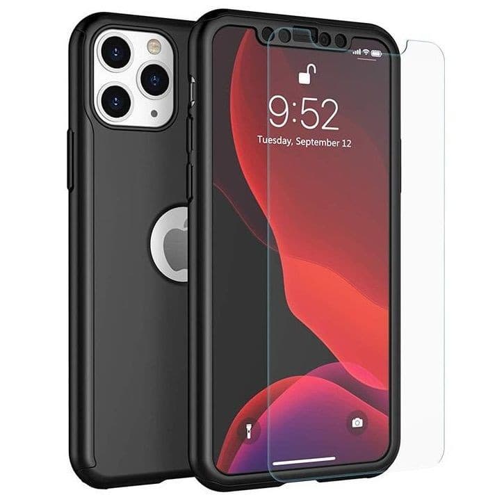 Husă Full Cover 360° pentru Apple iPhone 11 Pro (față + spate + sticlă), neagră — principală