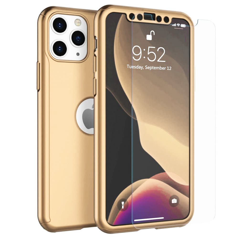 Husă Full Cover 360° pentru Apple iPhone 11 Pro (față + spate + sticlă), aurie — principală