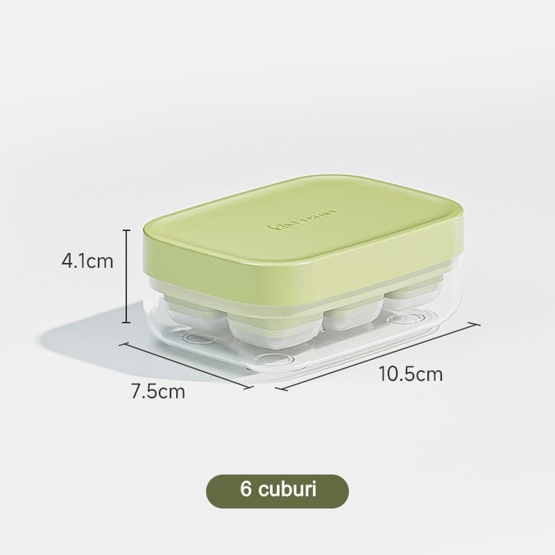Forma pentru gheata din silicon alimentar, 6 cuburi, caserola pentru depozitare, usor de folosit si curatat, 10.5 x 7.5 x 4.1 cm, verde — varianta 2