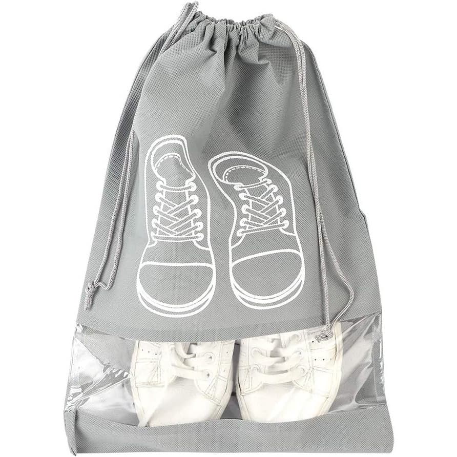 Sac depozitare incaltaminte, pentru voiaj sau depozitare, rezistent la praf, compatibil cu masina de spalat, 27 x 36 cm, gri deschis — principală