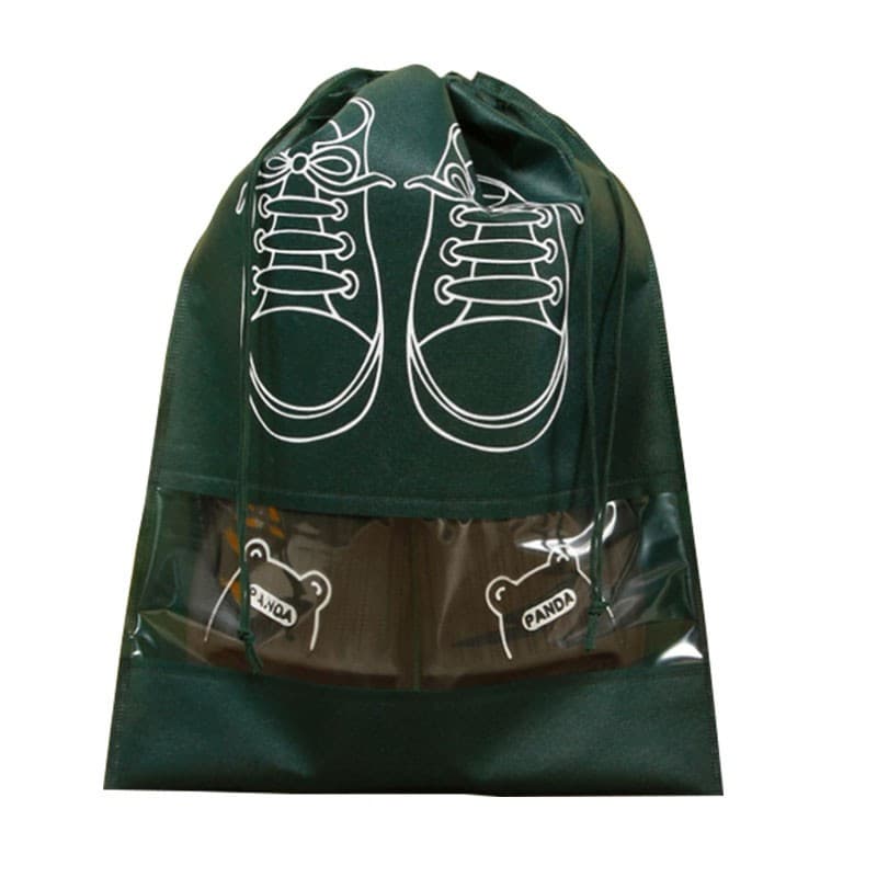 Sac depozitare incaltaminte, pentru voiaj sau depozitare, rezistent la praf, compatibil cu masina de spalat, 27 x 36 cm, verde inchis — principală
