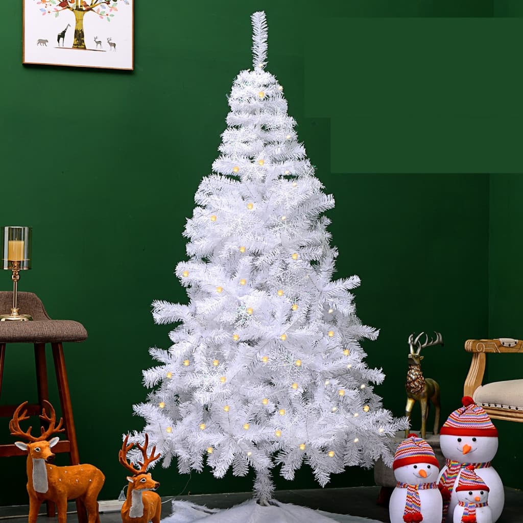 Brad artificial de Craciun, 120 cm, 240 ramuri/varfuri, plastic, interior/exterior, alb, suport inclus — 4